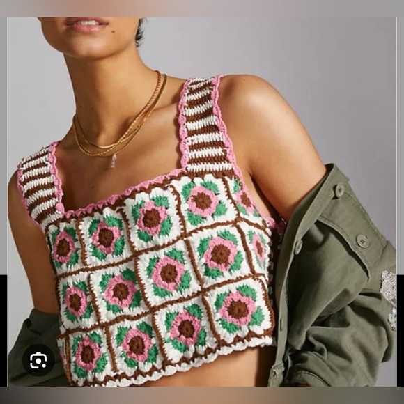 Anthropologie Sweaters - Anthropologie Maeve Crochet Granny Square Vest Reversible Tie Front NWT